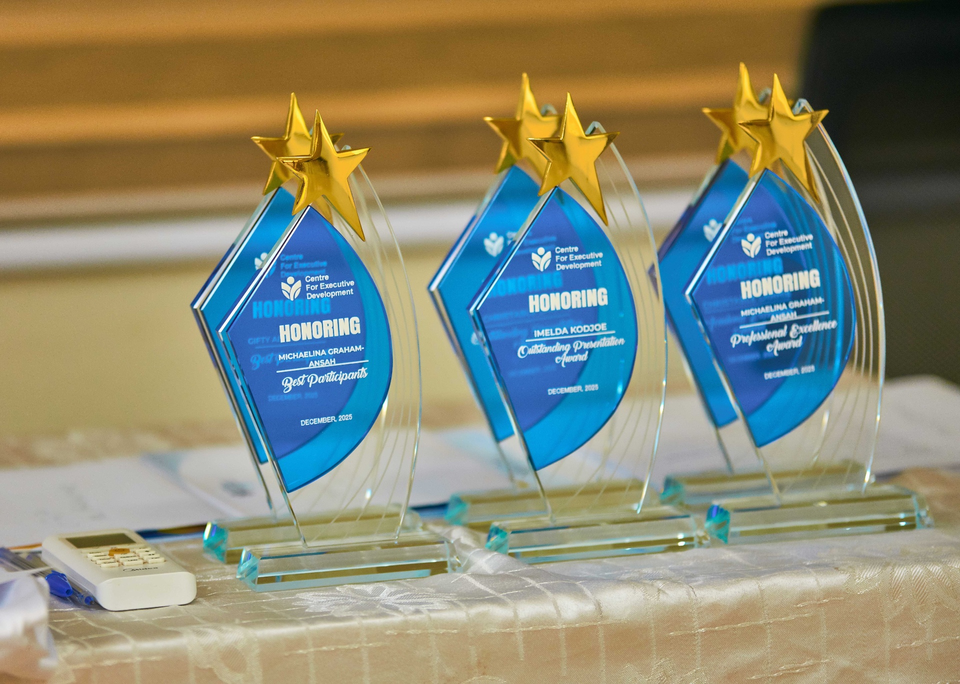 Executive excellence awards on presentation table